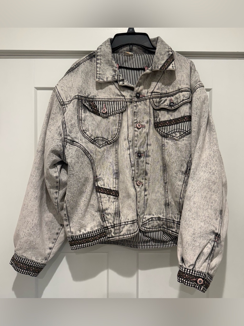 Vintage Major Damage Acid Wash Denim Jacket Womens Size 3 Gray 80s 90s